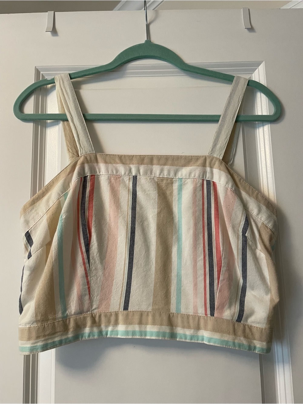 Japna Cream Multicolor Striped Square-Neck Crop Top